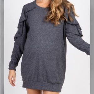 PinkBlush Charcoal Ruffle Shoulder Maternity Dress